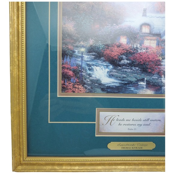 Thomas‎ Kinkade Accent Prints Framed Art Serene Cottage Psalm 23 Gold Frame - Picture 9 of 16